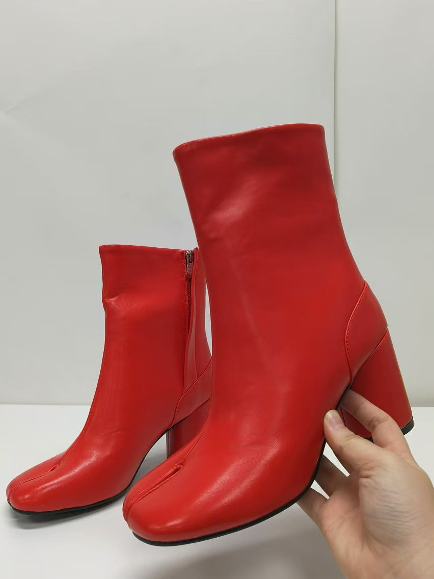 2025 European & American Split-Toe Block Heel Boots