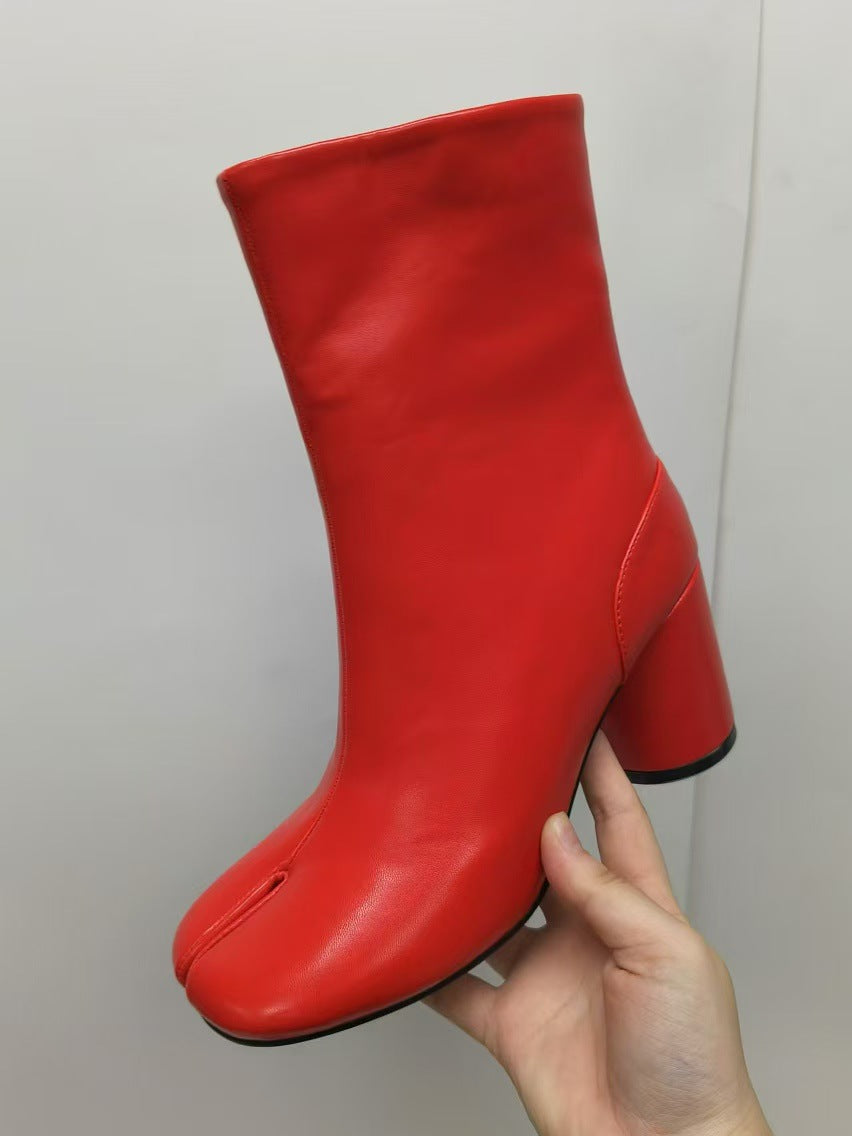 2025 European & American Split-Toe Block Heel Boots